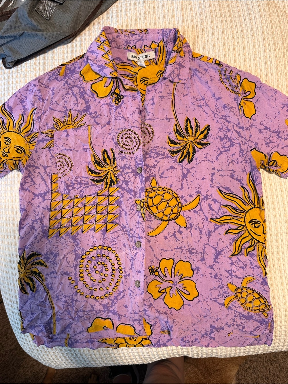 Urban Outfitters Purple & Mustard Tropical Button-Down Shirt